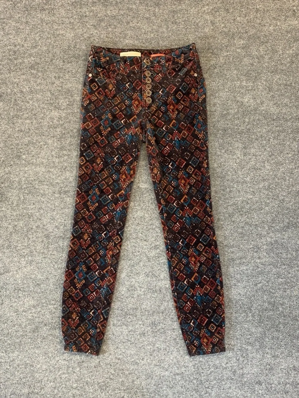 Anthropologie Pilcro Rust Tribal Corduroy Hi Rise Skinny Button Pants Sz 29